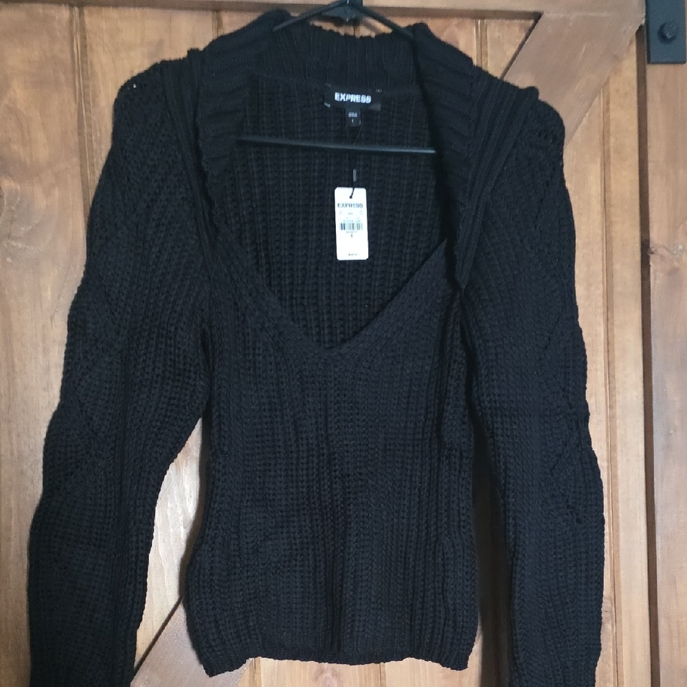 Express Women's Black V-Neck Sweater